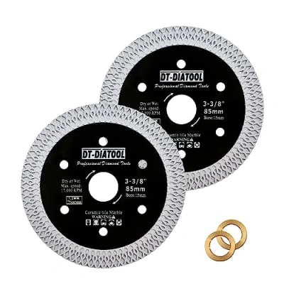 Image de DT DIATOOL Lot de 2 lames scie circulaire diamantées 85 mm pour porcelaine, carrelage, céramique, marbre, granit Avec segment en X Mesh Arbor 10 à 15