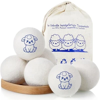 Image de ZPQAODI Lot de 6 Boules séchage en laine mouton pour sèche linge Réutilisables Gain temps feutre Respectueuses
