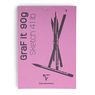 Image de Clairefontaine 96671C Bloc Agrafé GraF&#039;it 80 Feuilles Papier Dessin Croquis Uni Détachables A5 14,8x21 cm 90g Couverture Rose