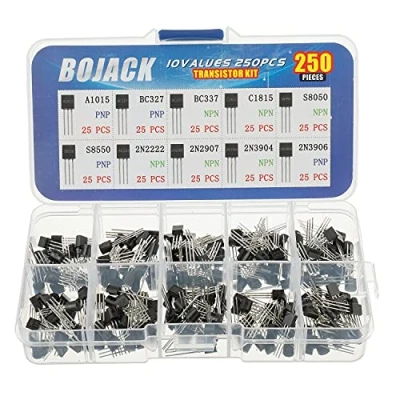 Image de Bojack Assortiment de 250 transistors universels A1015 BC327 BC337 C1815 S8050 S8550 2N2222 2N2907 2N3904 2N3906 PNP NPN