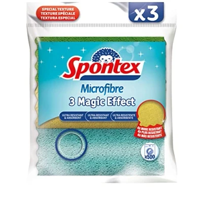 Image de SPONTEX Magic Effect 3 lavettes Microfibre Microfibres nouvelle génération Résistantes Idéales pour essuyer