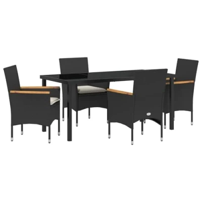 Image de Ensemble de salle à manger jardin 5 pièces avec coussins en poly rotin noir vidaXL 3379845