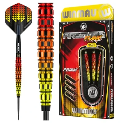 Image de WINMAU Firestorm Flame Jeu de fléchettes Professionnelles en tungstène avec ailettes et tiges 23 g