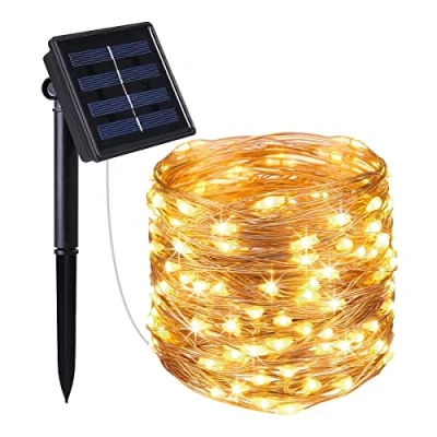 Image de Guirlande lumineuse solaire en cuivre 100 micro LED blanc chaud SKINNY SOLAR 11.90m 8 modes