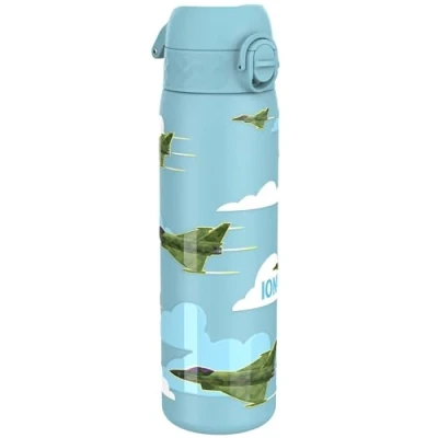 Image de ION8 Gourde Inox Léger, 600ml, Non Isolé, Anti Fuite, Facile à Ouvrir, Verrouillage Sécurisé, Lavable au Lave Vaisselle, Poignée de Transport, Durable, Acier Inoxydable, Motif 3D Avions Chasse