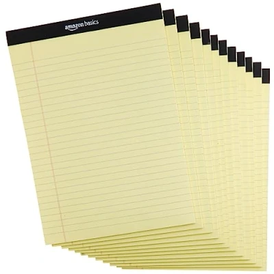 Image de Amazon Basics Blocs à lignes étroites, Canary (50 feuilles de papier, lot 12), 21.5 cm x 29.8 canari, Letter