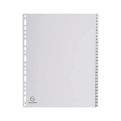 Image de Exacompta Réf. 2931E Carton de 5 Intercalaires gris en polypropylène recyclé avec 31 onglets imprimés numériques 1 à Format classer A4 maxi Dim 24,5 x 29,7 cm certifiés Ange Bleu