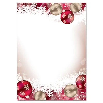 Image de SIGEL Dp041 Papier à Lettre de Noël, Boules 21 X 29,7 cm, 90G/M², Rouge et Doré, 100 Feuilles