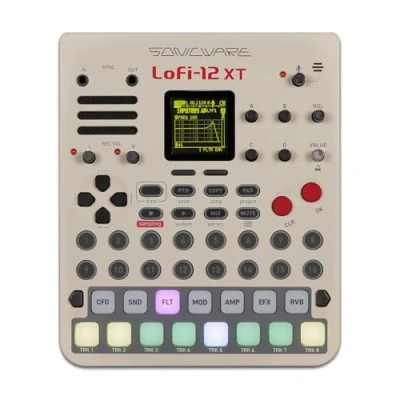 Image de Sonicware Lofi 12 XT [Couleur rétro limitée] Echantillonnage avec mode d&#039;échantillonnage 12bit, séquenceur pas à 8 pistes, 26 effets, 15 pads sensibles la vélocité LED RGB