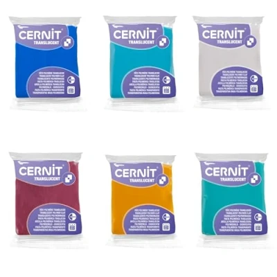 Image de CERNIT CE9256275AMZC Un lot de 6 Pains Pâte Polymère Translucide à Modeler Cuire Blocs 56 g (Saphie, Turquoise, Rubis, Emeraude, Ambre et Blanc)