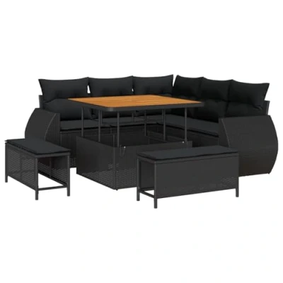 Image de Ensemble de canapé jardin 8 pièces avec coussins en poly rattan noir 3361864