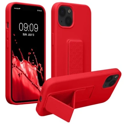 Image de kwmobile Coque Compatible avec Apple iPhone 13 Housse Support Doigt en TPU Silicone Protection Fonction Rouge