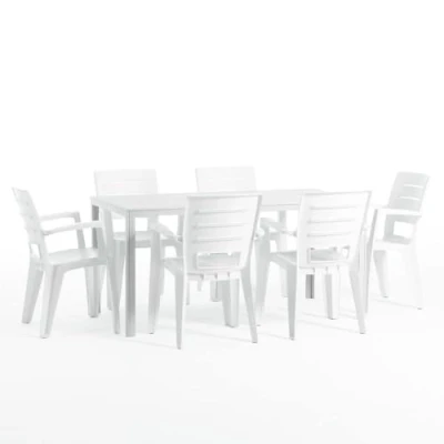 Image de Set de jardin avec table Thomas et 6 chaises Anita en résine, structure fer plateau polyéthylène (Blanc)
