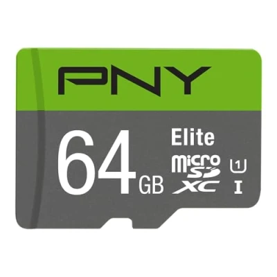 Image de PNY Elite Carte Mémoire microSDXC 64 Go + Adaptateur SD, Vitesse de lecture 100 Mo/s, Classe 10 UHS I, U1 pour vidéo Full HD