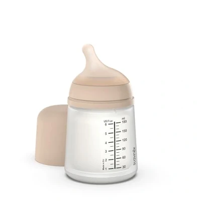Image de Suavinex, Biberon Anti Colique Zero Zero, avec Tétine Débit Lent (S) en Silicone, pour Bébés +0 Mois, Idéal l&#039;Allaitement Mixte, Imitant le Sein, Nouveau né, 180 ml, Light