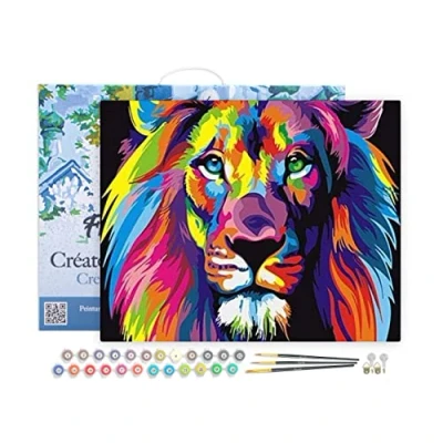 Image de Figured&#039;Art Peinture par Numéro Adulte avec Cadre Lion Pop Art Activité Manuelle Kit de Loisir Créatif DIY d&#039;Art Complet 40x50cm toile tendue sur châssis