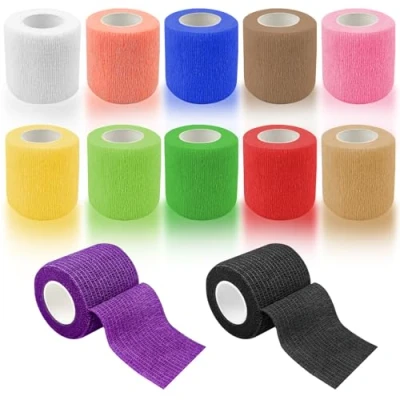 Image de Lixiluxia 12 Rouleaux Bandage Autoadhésif, Bande Strapping Adhésif, 5 cm x 4,5 m Cohesive, Cohésif Élastique, Pansements Auto Adhésif non Tissé, pour Doigt, Poignet, Cheville, Animaux