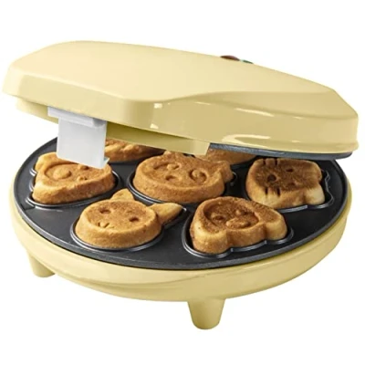 Image de Bestron Appareil à mini cookies avec motifs d&#039;animaux, Moule gaufres, témoin de cuisson &amp; revêtement anti adhésif, 700 Watts, Couleur: Jaune