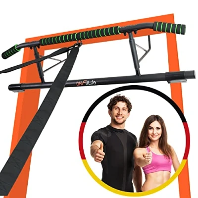Image de DH FitLife Barre de traction Pour cadre porte sans vis Pull up bar Doorway d&#039;étirement Avec L&#039;entraîneur à l&#039;élingue 70 92cm (avec poignées marteau)