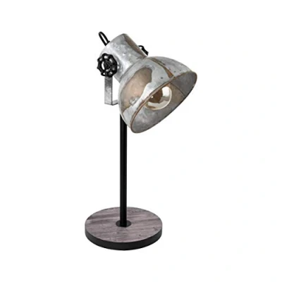 Image de Eglo Lampe de table Barnstaple 1 ampoule Vintage Design industriel Rétro chevet en acier Aspect zinc usé Bois Couleur : marron/patine Culot E27 Interrupteur inclus