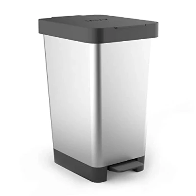 Image de Tatay Poubelle de Cuisine Smart, Capacité 25L, Pédale Rétractable, Polypropylène, Sans BPA, Sac 30L. Gris Metallise. Dimension 26 x 36 47cm
