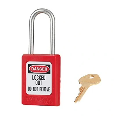 Image de Cadenas de consignation thermoplastique Zenex™ rouge, 35 mm largeur avec anse en acier inoxydable 38 mm, système retenue clé