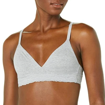 Image de Amazon Essentials Bralette Non Doublée en Coton et Dentelle Femme, Gris Jaspé Clair, 44
