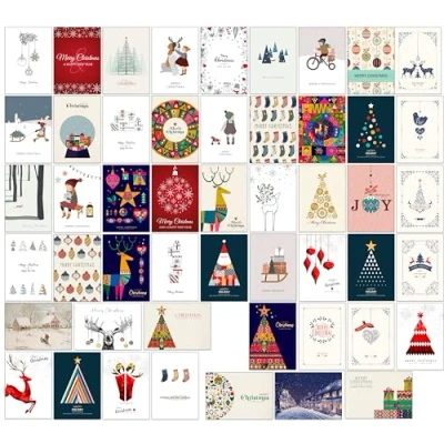 Image de the lazy panda card company 50 cartes de Noël les plus populaires avec designs différents enveloppes en papier kraft recyclé Mélange 50CC