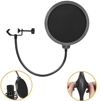 Image de Hamosky Bouclier de Masque Filtre Anti Pop pour Microphone, écran Vent à Double Couche avec Bras stabilisation Flexible Clip col Cygne 360