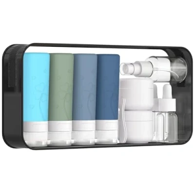 Image de SAHMVER Lot de 12 flacons voyage en silicone pour articles toilette, étanches, rechargeables, compressibles, approuvés par la TSA shampooing, après