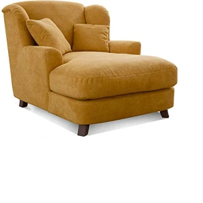 Image de Cavadore Assado Grand Fauteuil Rembourré XXL avec Pieds en Bois, Grande Assise Et 2 Coussins Décoratifs, 109 x 104 145 cm, Tissu, Jaune