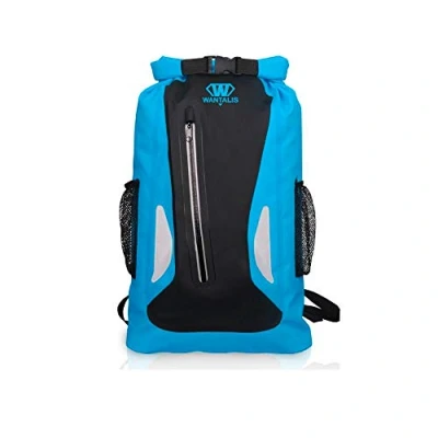 Image de Wantalis Sac à dos étanche 25 litres + 1 poche zippée et 2 poches filets, Mixte Adulte, Bleu, 45 x 32 20 cm