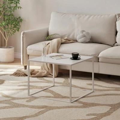 Image de [en.casa] Table Basse de Salon Design d&#039;Appoint Style Intemporel Industriel Support Plantes pour Chambre Bureau Entrée Plateau Carré Acier 60 x 45 cm Blanc Mat