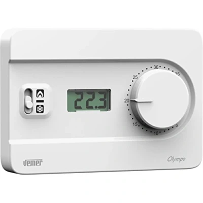 Image de VEMER VE757900 OLYMPO LCD Thermostat Mural d&#039;ambiance pour Le Chauffage et la Climatisation, Affichage LCD, Alimentation 230V, Blanc