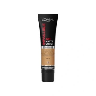 Image de L&#039;Oréal Paris Fond de Teint Mat Haute Couvrance Waterproof Longue Tenue Léger &amp; Matifiant SPF 25 Infaillible 32H Matte Cover Teinte : 310 Sous Ton Doré 30 ml