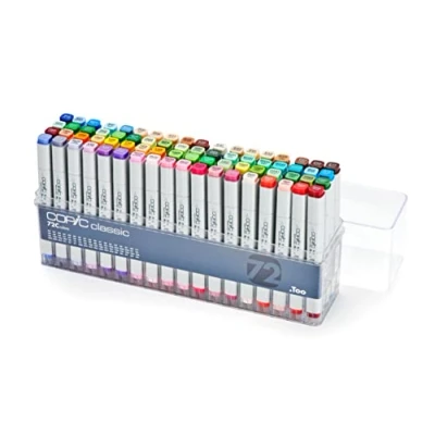 Image de COPIC Marker Set de 72 marqueurs à encre alcool permanente double pointe, pointe fine et large biseautée, rechargeable C