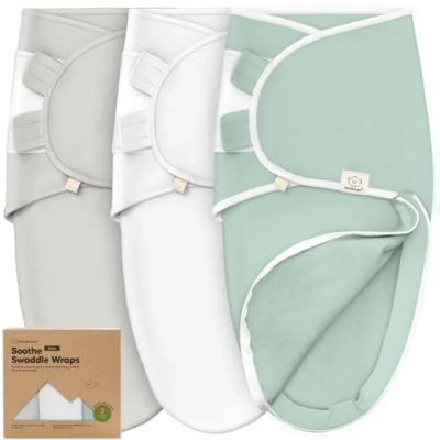 Image de Lot de 3 Sacs Couchage à Fermeture éclair Pour Bébé Sac Nouveau né 6 mois,Langes Faciles Changer né,Couvertures d&#039;emmaillotage (Sage, L)