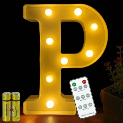 Image de HONPHIER® Lettres Lumineuses Lampe à Lettre Alphabet Lumineux LED Télécommande Lumières Decoration Opérateur Piles pour Fête Mariage Noël Maison Bar Décoration (P)
