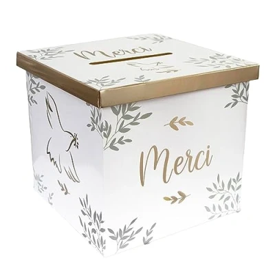 Image de THE REPLICANT Accessoire de Mariage/Urne Imprimé Merci avec Colombe Dorée/Dimensions : 20 x cm