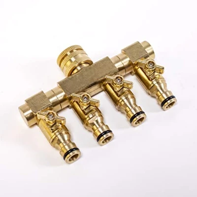Image de UPP Séparateur d&#039;eau 4 Voies pour Robinet 1/2&quot;+ 3/4&quot; I Permet d&#039;augmenter la capacité de Vos robinets et capacités d&#039;arrosage Nez en Laiton Massif Dim: 14,3 x 10 cm