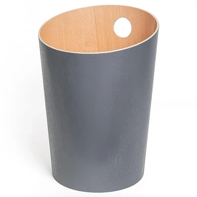 Image de Kazai.® Corbeille à Papier Design &#039;Bennet&#039; Poubelle Unique pour Bureau, Chambre, Chambre d&#039;Enfant, et Plus de Bureau en Placage Bois Véritable Gris (foncé)