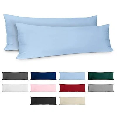 Image de Dreamzie Taie Oreiller 40x145 Coton Renforcé (Set de 2) Bleu Clair Tissage serré 57 Fils/cm² 40 x 145 cm Certifié Oeko Tex