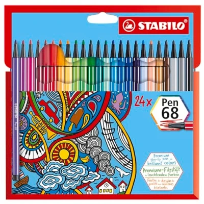 Image de Feutre dessin STABILO Pen 68 Étui carton x 24 feutres de coloriage pointe moyenne