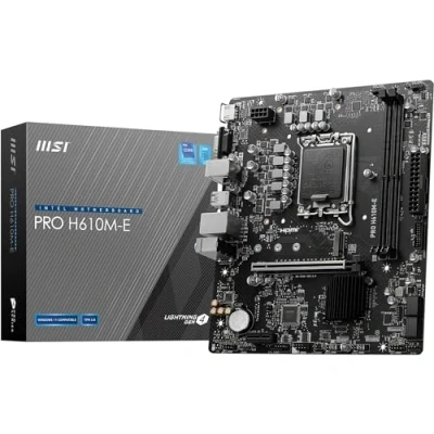 Image de MSI Pro H610M E Carte mère, Micro ATX pour processeur Intel de 14e, 13e et 12e gén., LGA 1700 DDR5 Memory Boost 5600MHz/MAX, PCIe 4.0 x16, M.2 Gen3