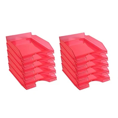 Image de Exacompta Réf. 12354D Lot de 10 corbeilles à courrier ECOTRAY dimensions utiles 34 x 25 6,5 cm pour documents au format A4+ couleur framboise translucide