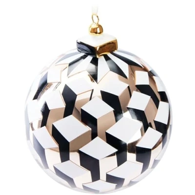 Image de BRUBAKER Premium Boule de Noël Cube 3D Or, Blanc et Noir 10 cm d&#039;arbre en Verre avec Pointe Porcelaine Moderne Décorations