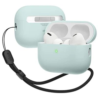 Image de elago Coque Silicone Compatible avec Apple AirPods Pro 2ème Génération Étui Ronde Dragonne, Protection Structure Triple Couche, Housse de Antichoc (Vert Menthe)