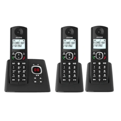 Image de ALCATEL F530 Voice Trio Téléphone Fixe Sans Fil DECT Avec Répondeur Grand Écran Rétroéclairé Haut Parleur Fonction Blocage Des Appels 2 Touches De Mémoires Directes 3 Combinés Noir