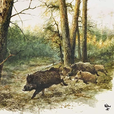 Image de Lot de 20 serviettes table en forme sanglier dans la forêt pour l&#039;automne avec motif animal 33 x cm