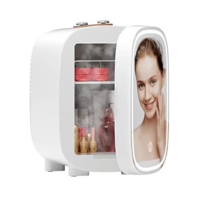 Image de LIGIANT DF01A Mini Frigo, avec Miroir LED à Intensité Réglable sur 3 Niveaux, Faible Bruit, Chauffe &amp; Refroidisseur, 4L Frigo de Chambre Portable pour Voiture, Bureau, Camping